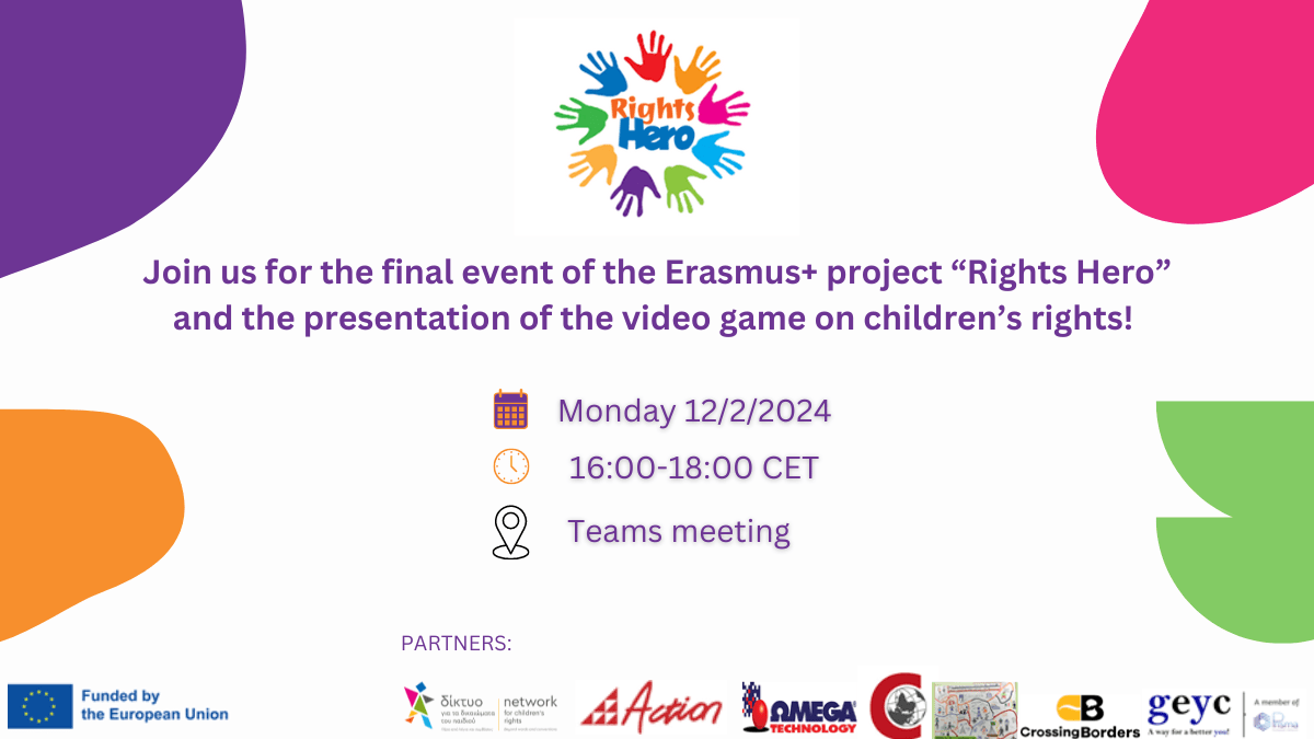 Πρόσκληση για την τελική εκδήλωση του έργου ERASMUS+ «Rights Hero» 🗓